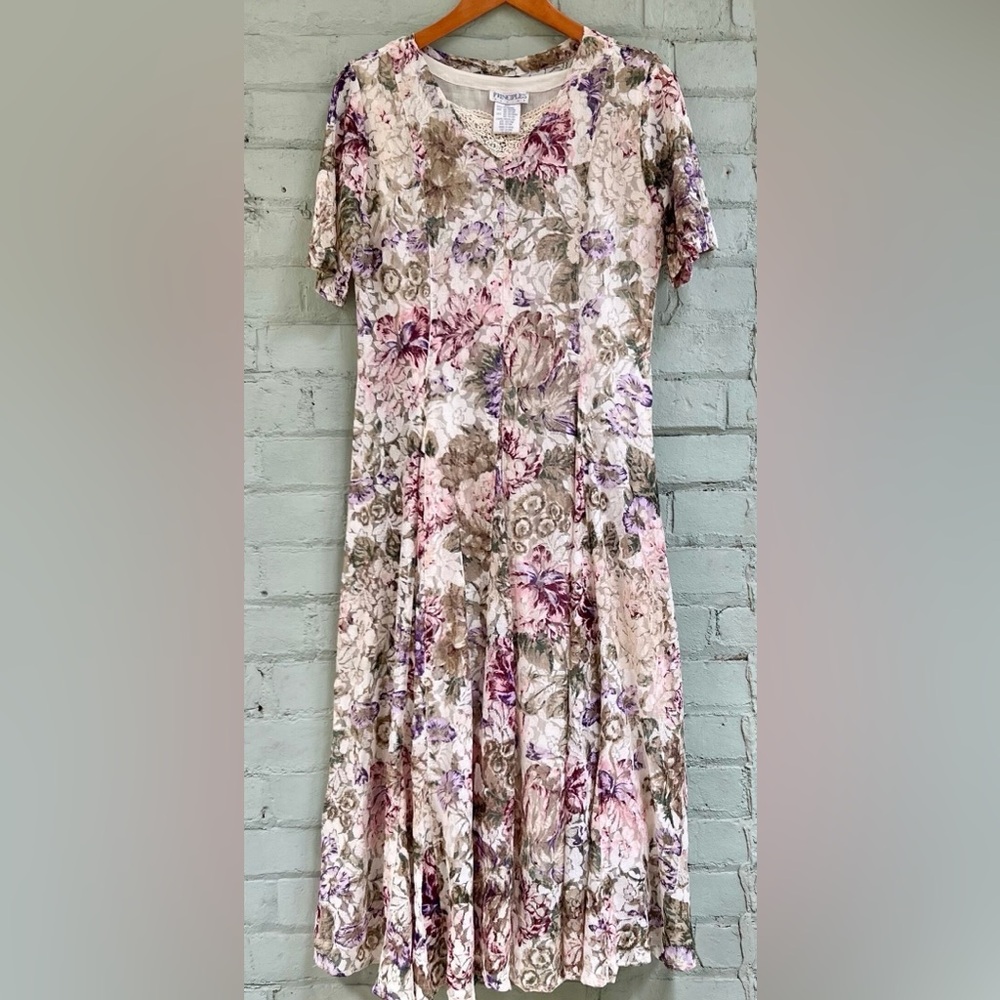 Vintage Floral Lace Fairycore Maxi Dress